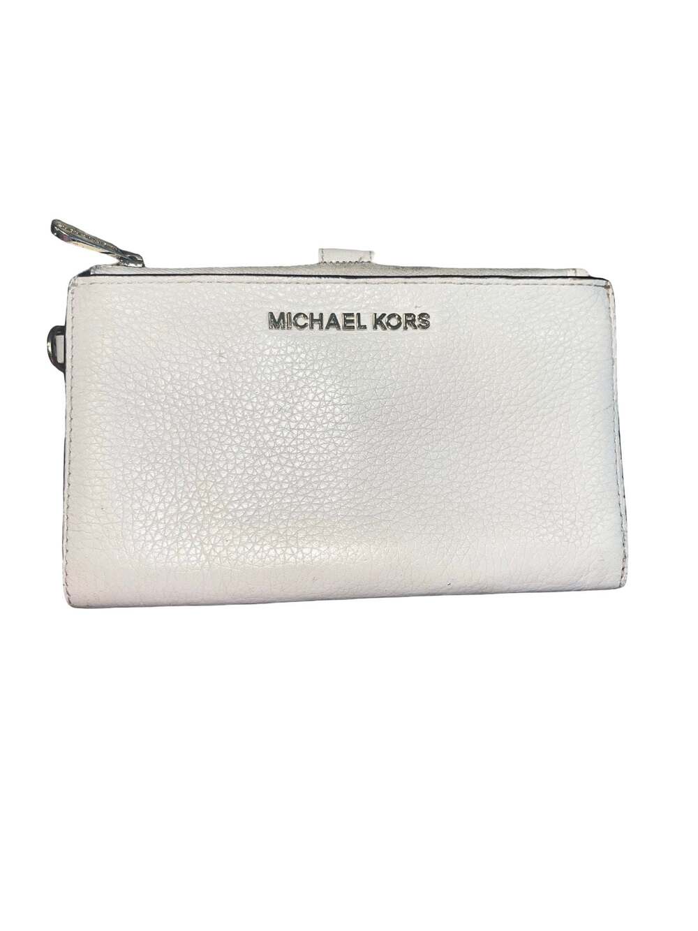 Michael Kors Adele Double Zip Pebbled Leather Smartphone Wristlet Wallet White
